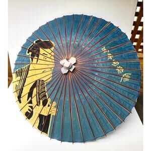 Vintage Japanese Style Paper Parasol with Kabuki Figure